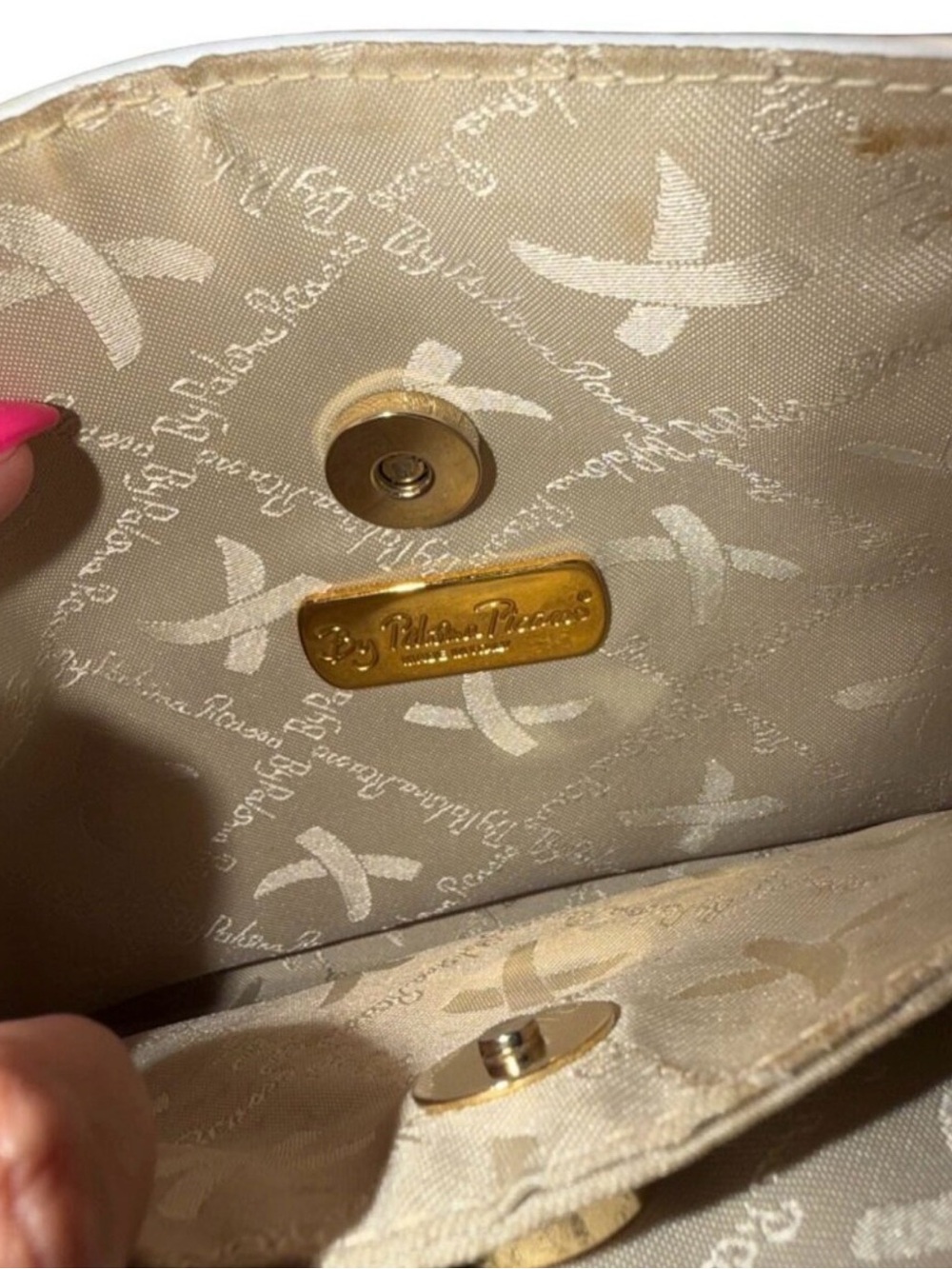 VTG Paloma Picasso White Leather Crossbody Shoulder Bag Gold X Logo Italy - Picture 5 of 8